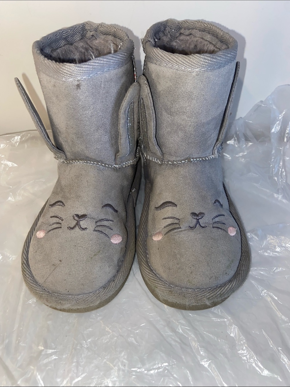 Toddler Girl Bunny-Appliqué Kids Faux Fur Boots Silver Stars